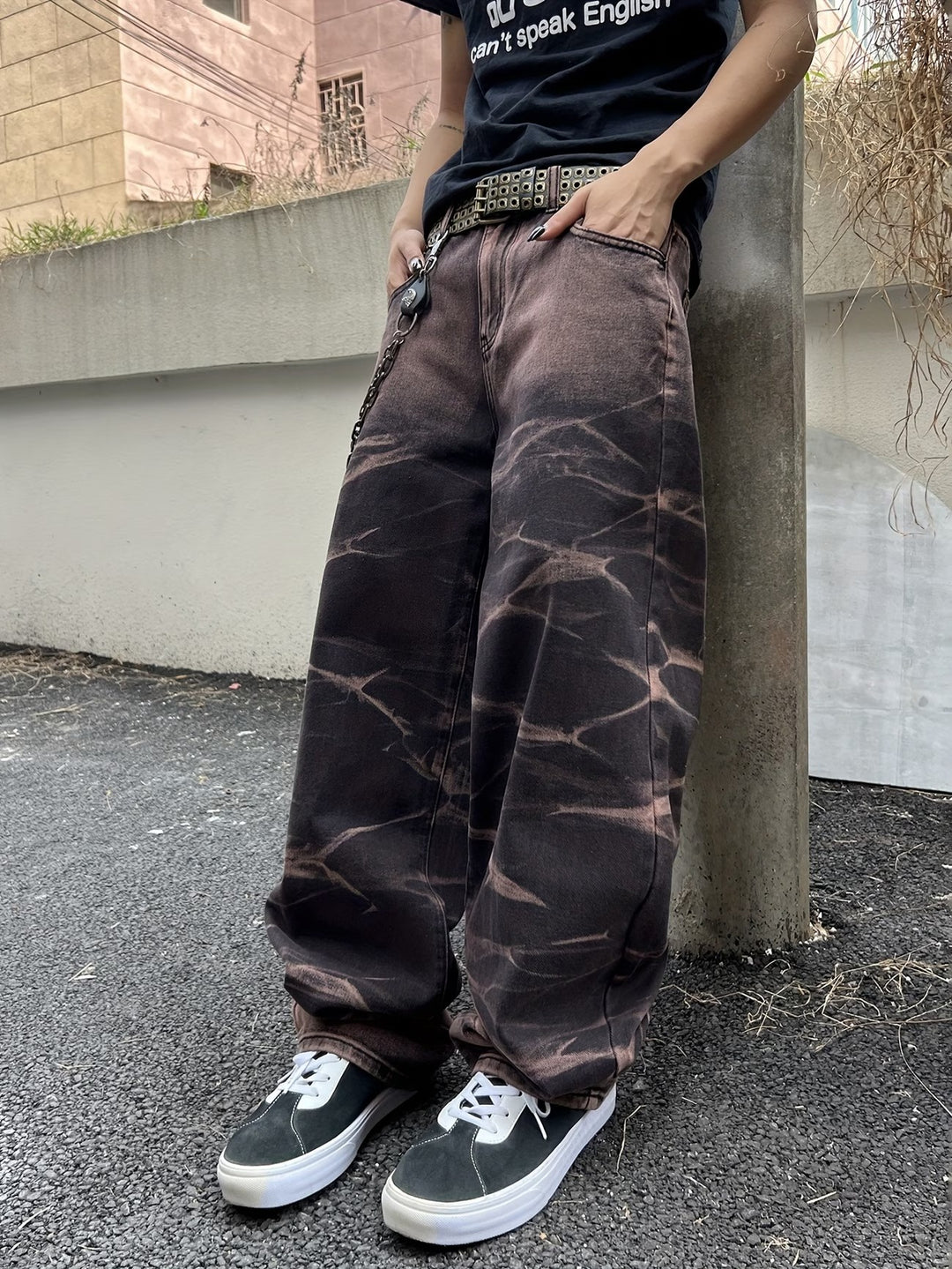 Men’s Marble-Wash Wide-Leg Pants