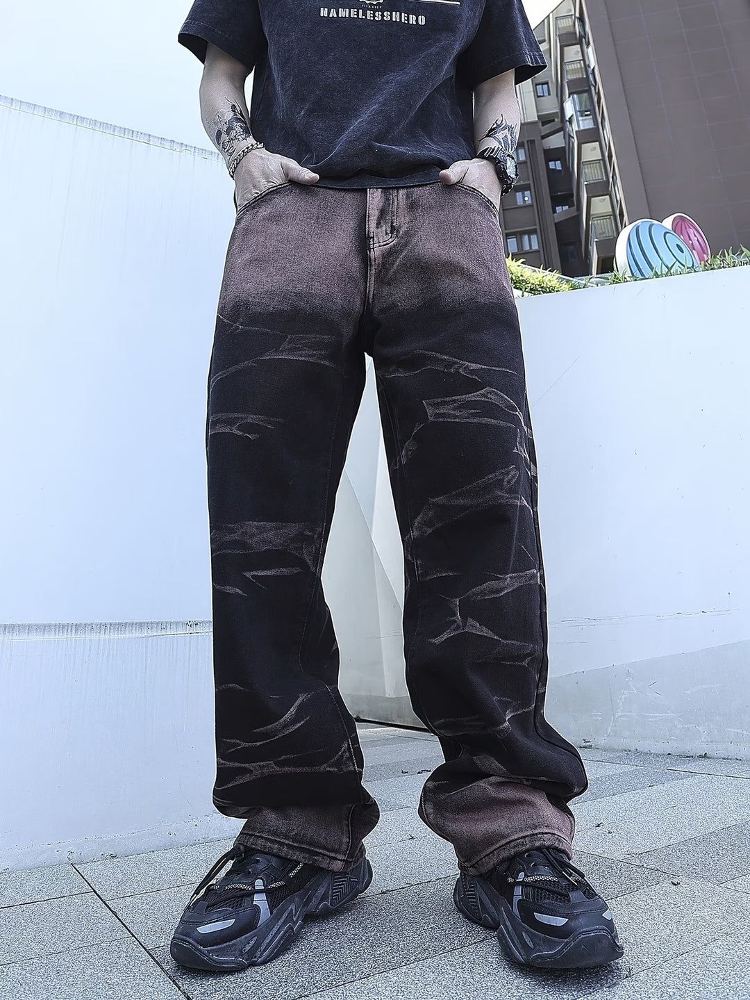 Men’s Marble-Wash Wide-Leg Pants