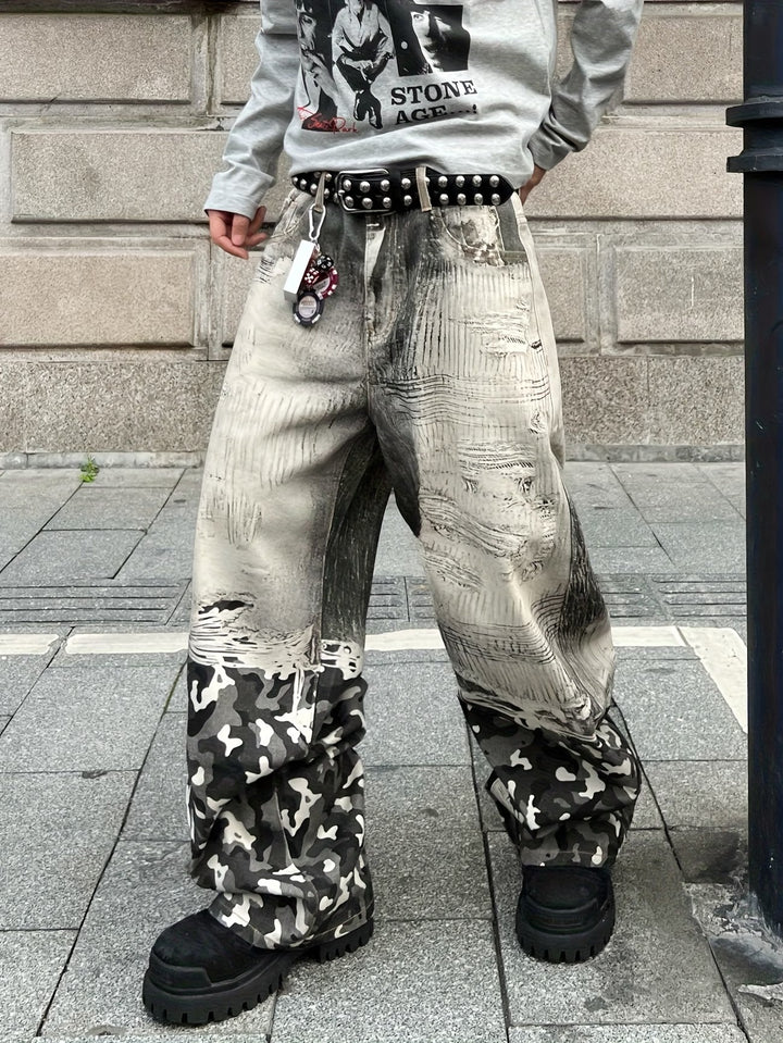 Men’s Wide-Leg Pants with Camouflage Pattern