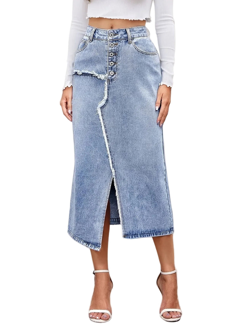Women's Asymmetrical Button-Fly Midi Skirt