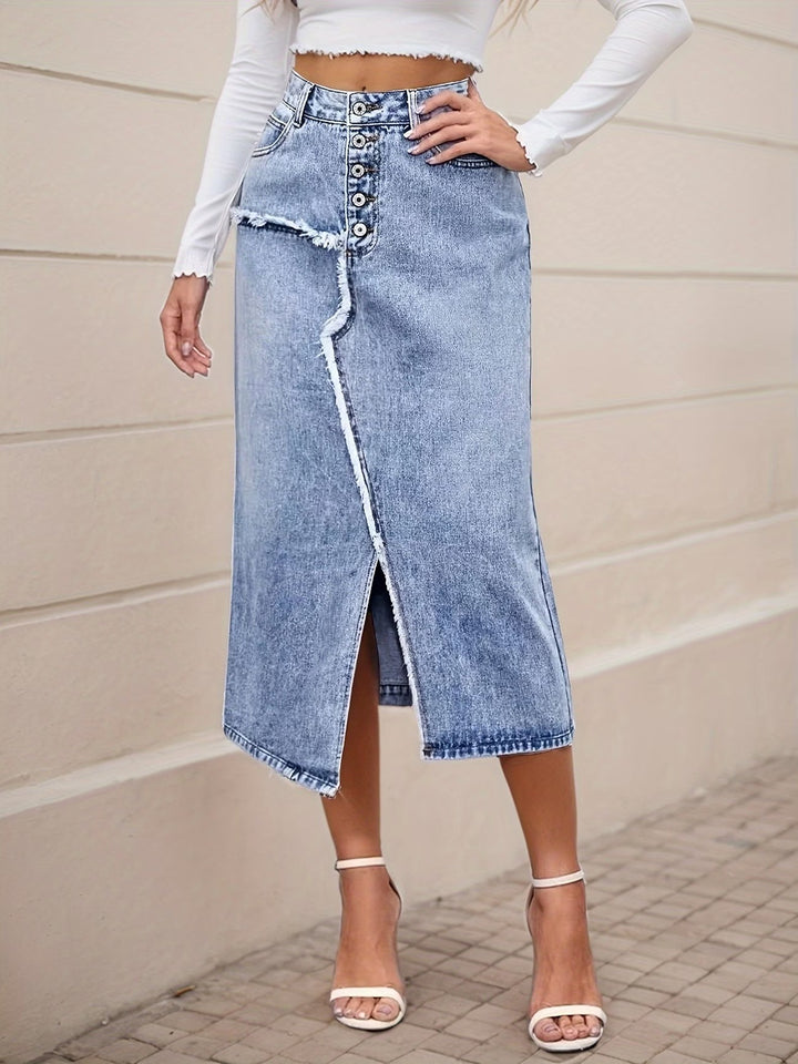 Women's Asymmetrical Button-Fly Midi Skirt