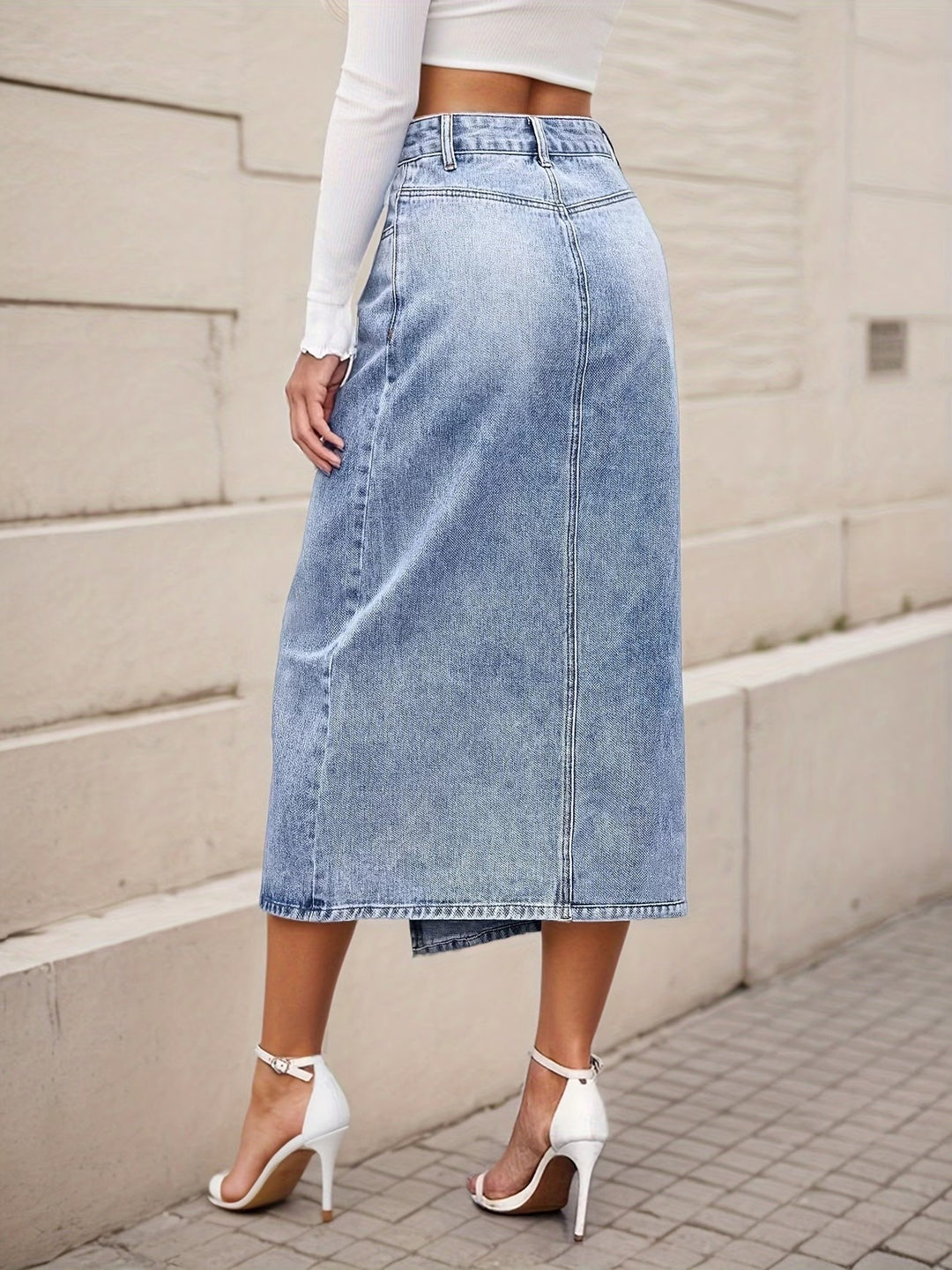 Women's Asymmetrical Button-Fly Midi Skirt