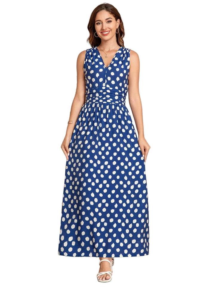 Women's Sleeveless Maxi Dress with Polka Dots