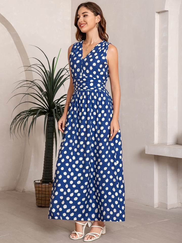 Women's Sleeveless Maxi Dress with Polka Dots
