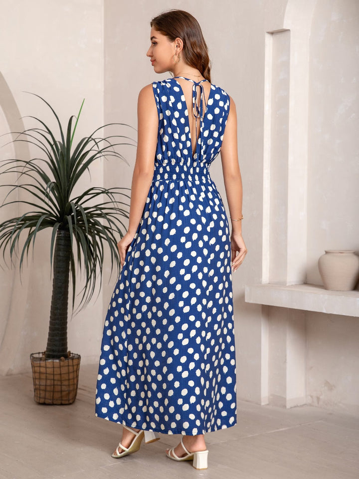 Women's Sleeveless Maxi Dress with Polka Dots