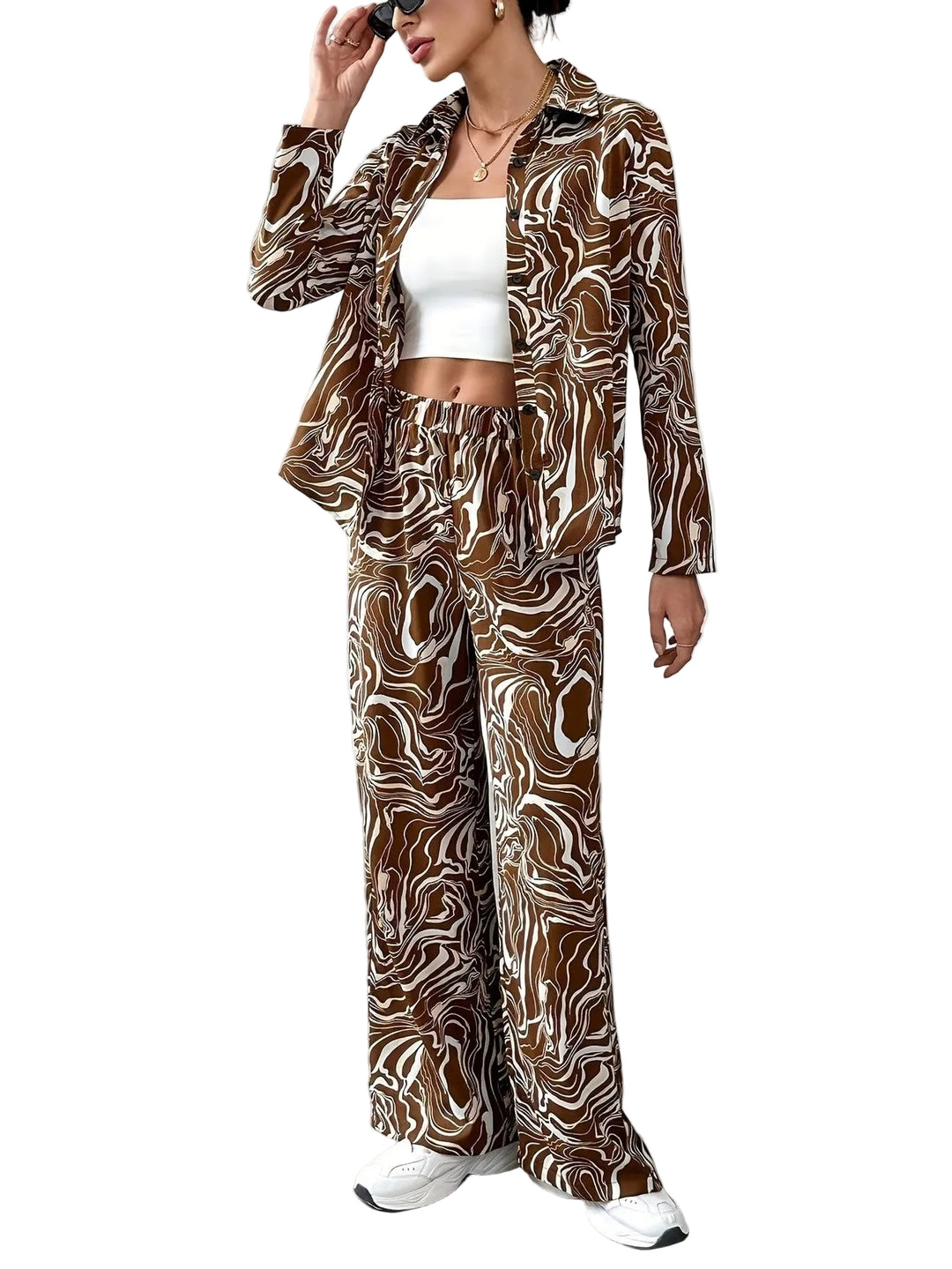Women's Two-Piece Set with Abstract Swirl Print